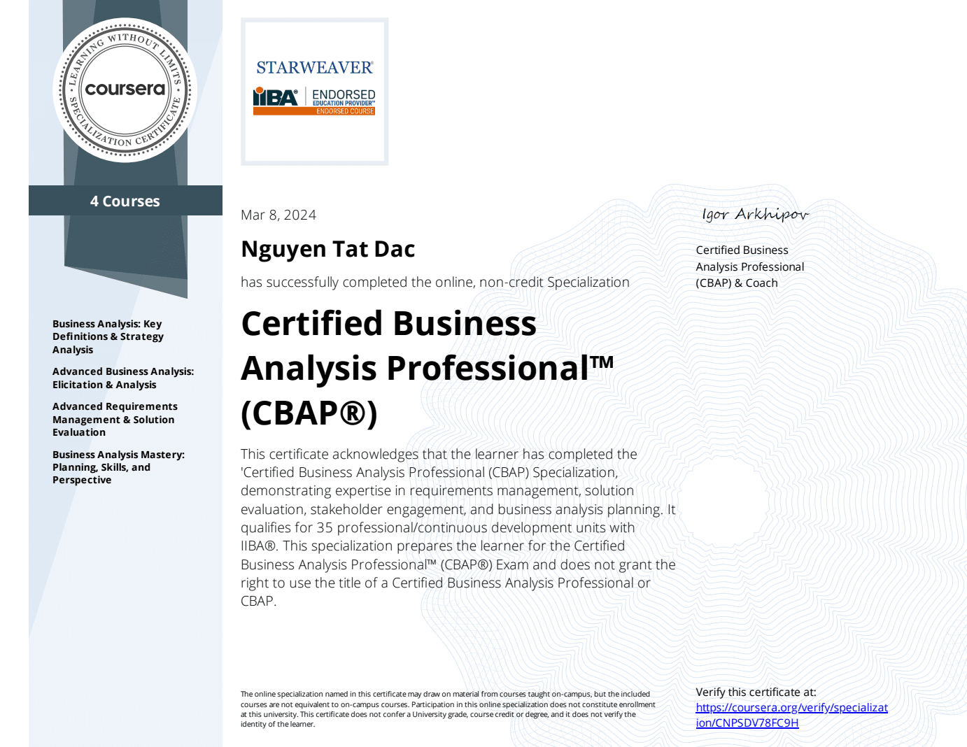 CBAP - Certified Business Analysis Professional